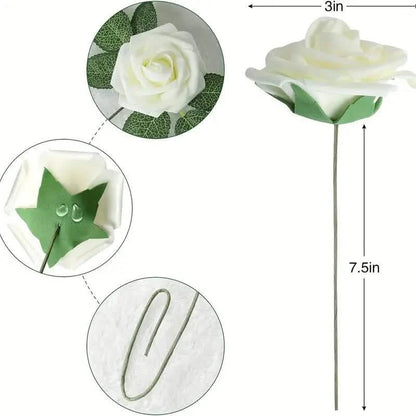 25-Pieces Floroom artificial white rose flowers set by DailySale, long green stems on Tampa Home & Garden Store