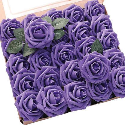 25-Pieces Floroom purple artificial rose bouquet with green leaves by DailySale on Tampa Home & Garden Store