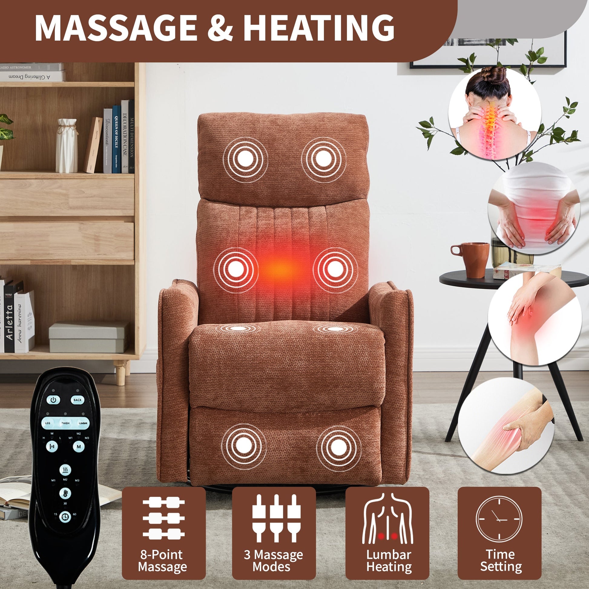 Orange heat massage manual recliner chair with rocker and swivel by HouseOfZazla on Tampa Home & Garden Store