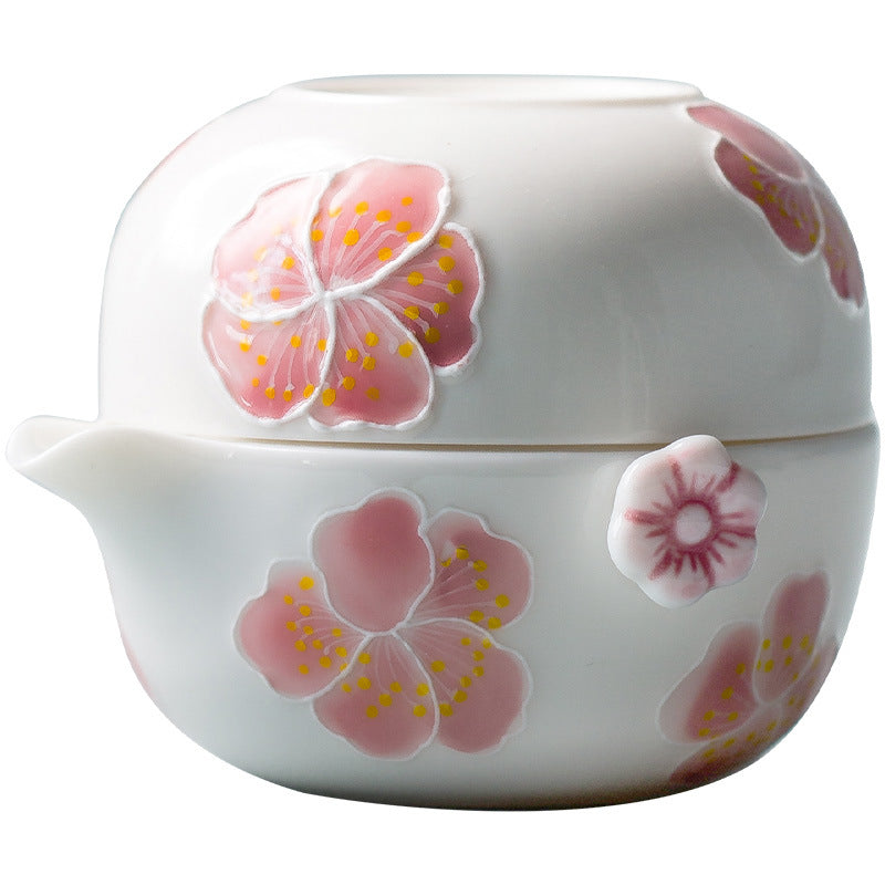 Sakura Kuaike Cup Portable Travel Kung Fu Tea Set One Pot One Cup Ceramic Tea Set Single Tea Maker Female - Tampa Home & Garden Store