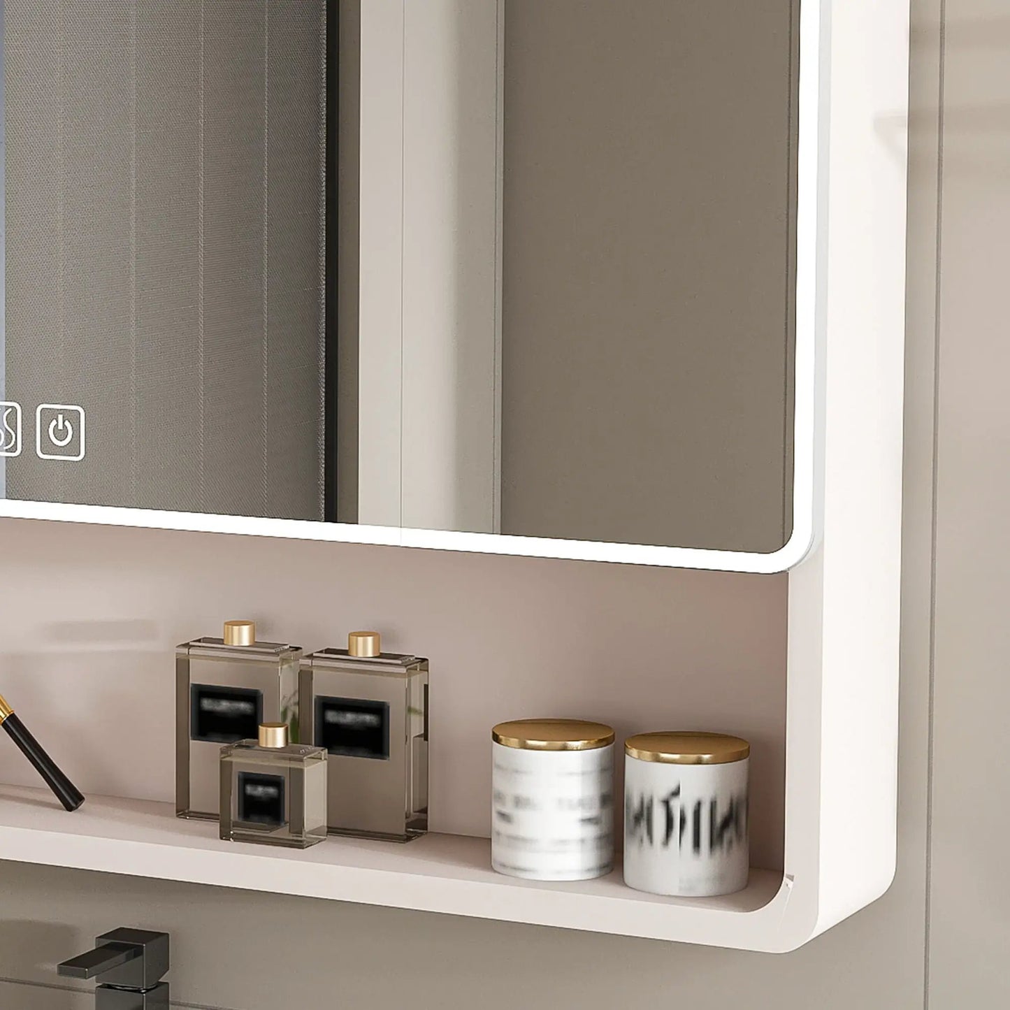 Aluminium medicine cabinet mirror khaki frame with LED and defogging by Unique Piece on Tampa Home & Garden Store