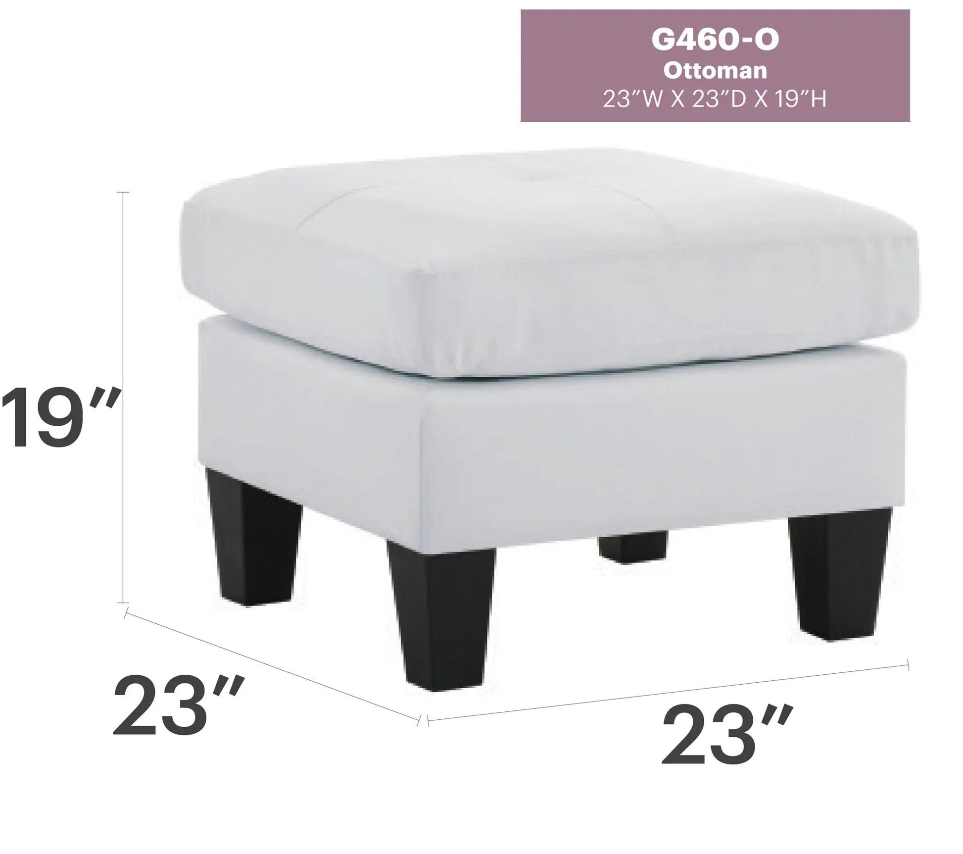 Casual Ottoman for Stylish Spaces white ottoman with black legs 23W x 23D x 19H on Tampa Home & Garden Store