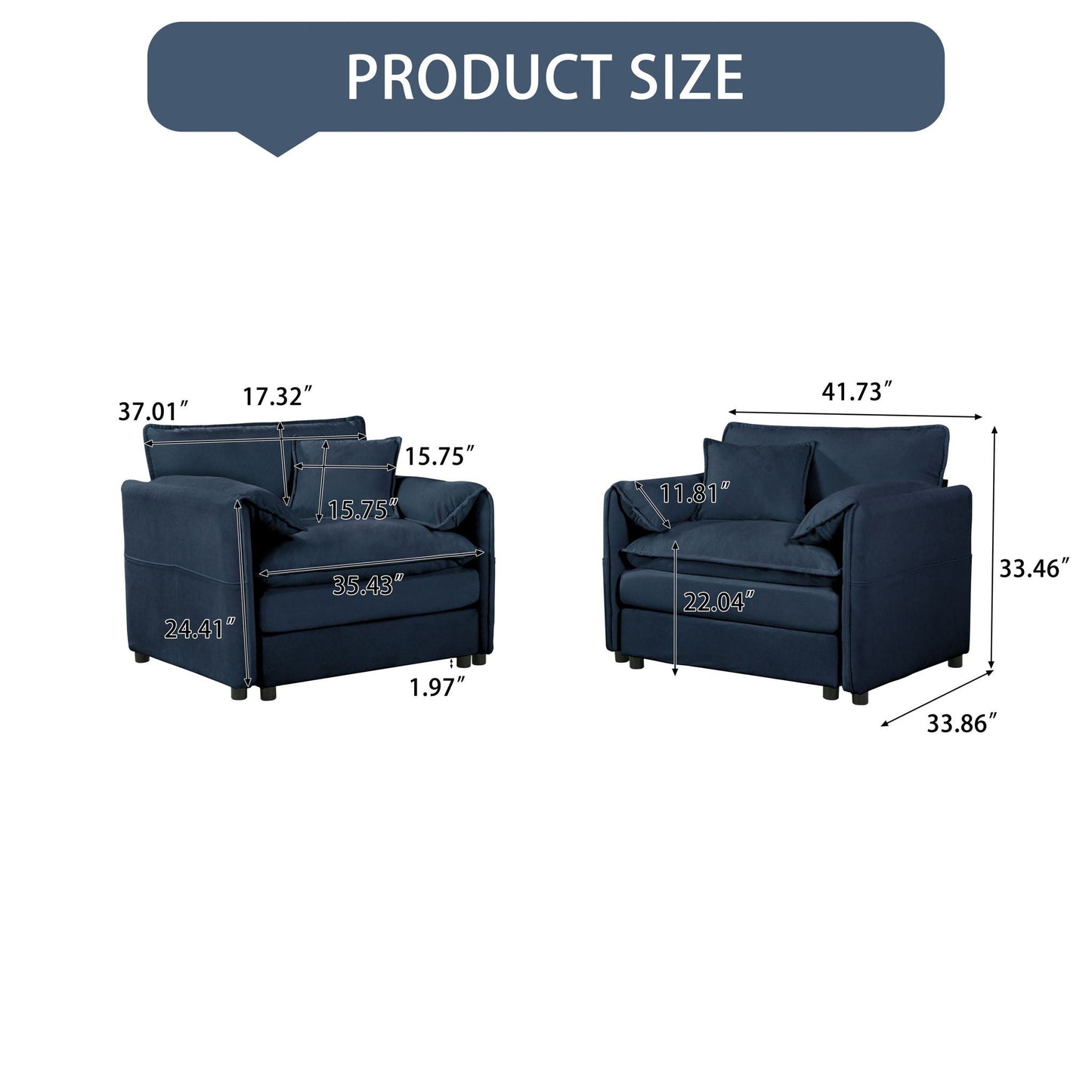 Modern oversized accent chairs set of 2 in navy blue upholstery by HouseOfZazla on Tampa Home & Garden Store