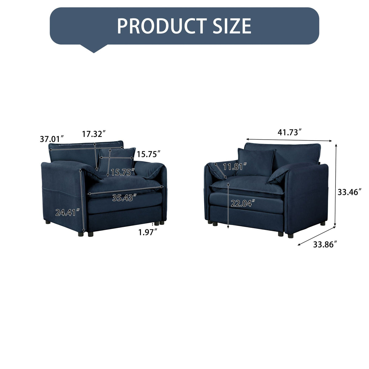 Modern oversized accent chairs set of 2 in navy blue upholstery by HouseOfZazla on Tampa Home & Garden Store