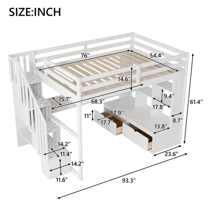 Full size loft bed with desk, shelves, two built-in drawers, white finish by HouseOfZazla on Tampa Home & Garden Store