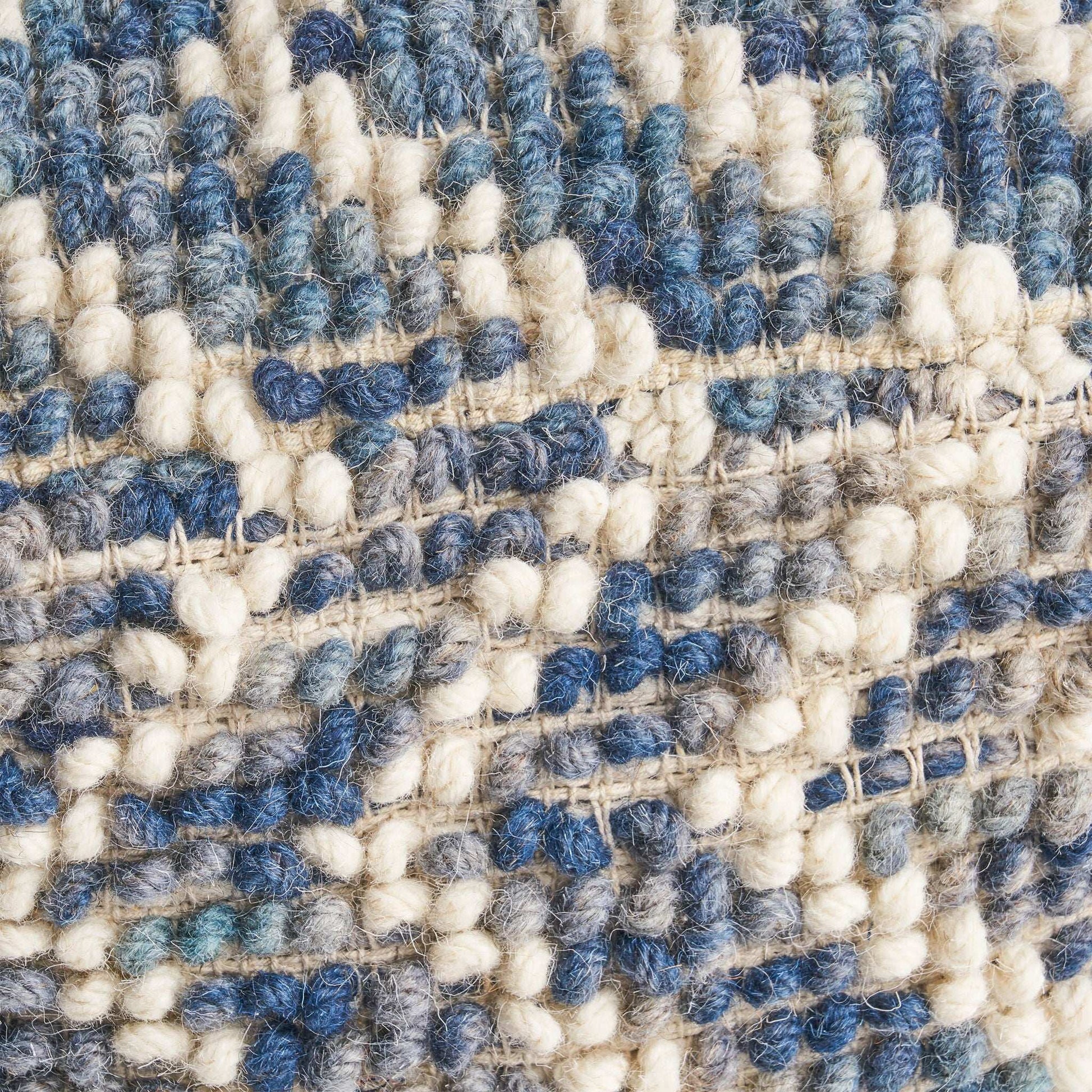 Alina Wool and Cotton Pouf natural color with blue cream woven texture HouseOfZazla ottoman on Tampa Home & Garden Store