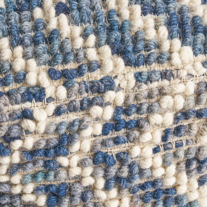 Alina Wool and Cotton Pouf natural color with blue cream woven texture HouseOfZazla ottoman on Tampa Home & Garden Store
