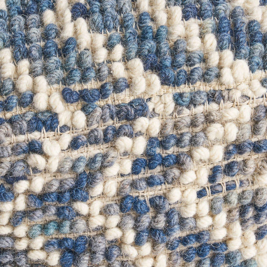 Alina Wool and Cotton Pouf natural color with blue cream woven texture HouseOfZazla ottoman on Tampa Home & Garden Store