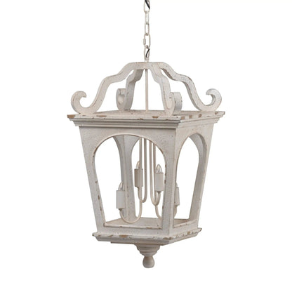 Four Light Wood Chandelier with Adjustable Chain