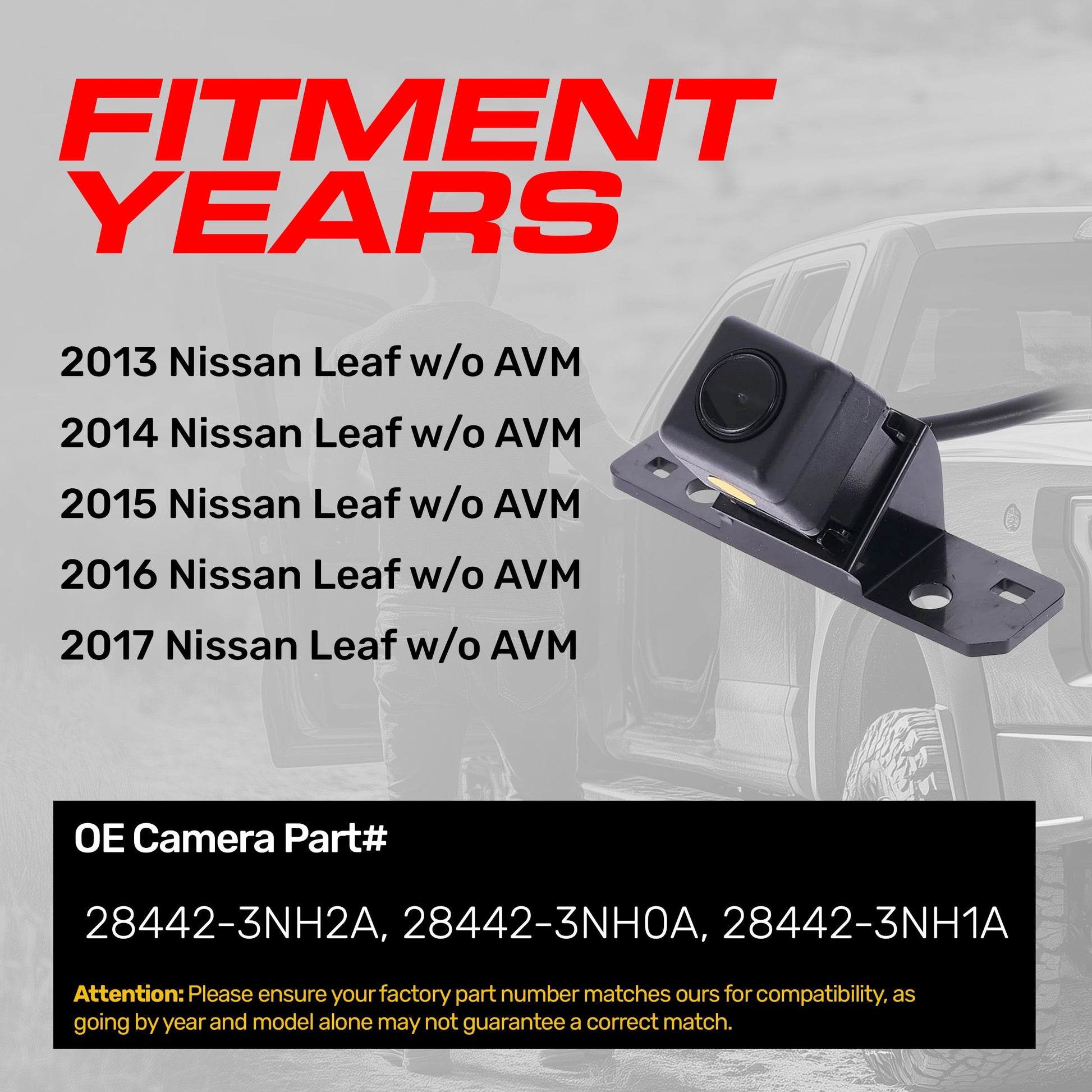 Master Tailgaters backup camera for Nissan Leaf w/o AVM, black housing with mounting bracket on Tampa Home & Garden Store