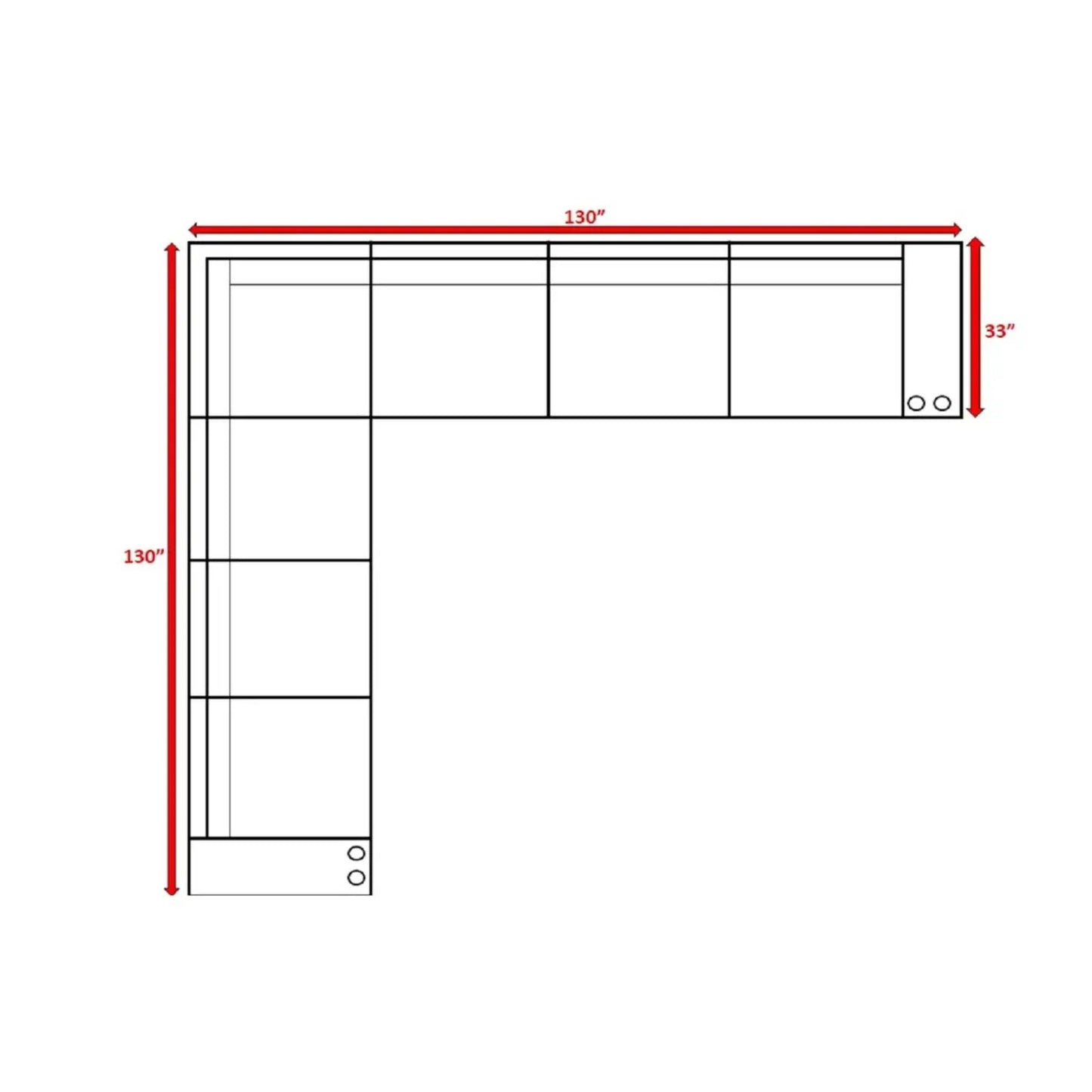 Rattan sectional sofa layout with cushions; by Unique Piece Furniture, 130in footprint on Tampa Home & Garden Store