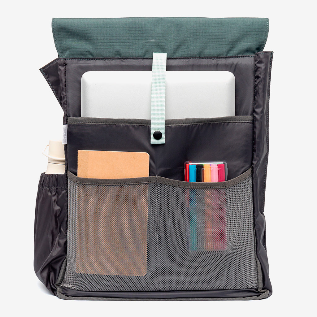 Handy XL Backpack with Laptop Sleeve Lefrik USA, dark gray nylon with teal flap on Tampa Home & Garden Store
