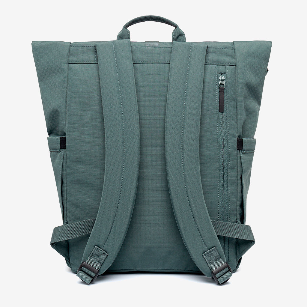 Lars Roll Backpack Laurel Vandra by Lefrik USA teal back view with padded straps on Tampa Home & Garden Store