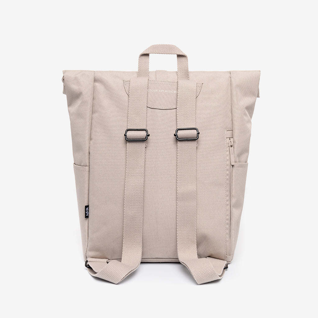 Roll Mini Backpack Ash with Padded Laptop Sleeve beige Lefrik USA backpack with padded straps on Tampa Home & Garden Store