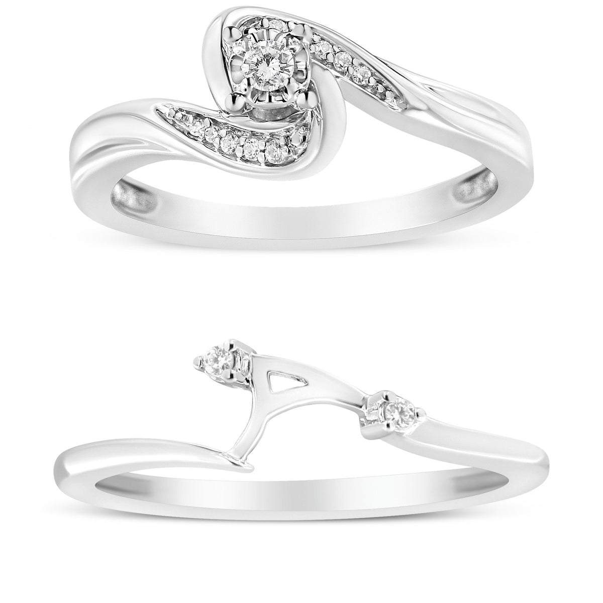 Sterling silver 2-piece bridal ring set with swirl bypass band and center diamond, Bids.com on Tampa Home & Garden Store