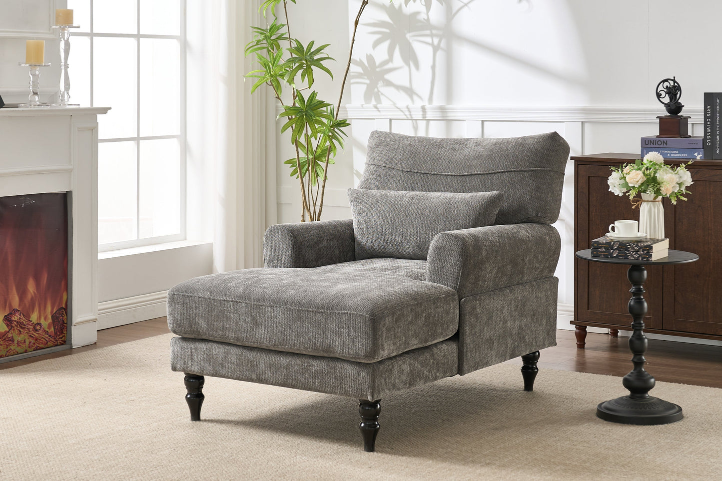 Modern grey upholstered chaise lounge recliner by HouseOfZazla with a cushioned back on Tampa Home & Garden Store