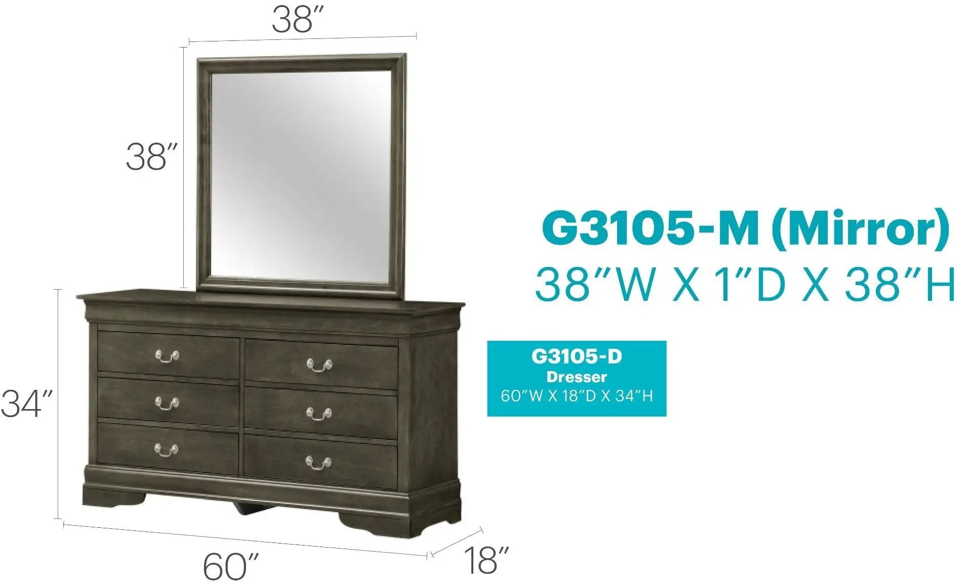 Traditional Wall Mirror with bronze frame above a dark wood dresser on Tampa Home & Garden Store