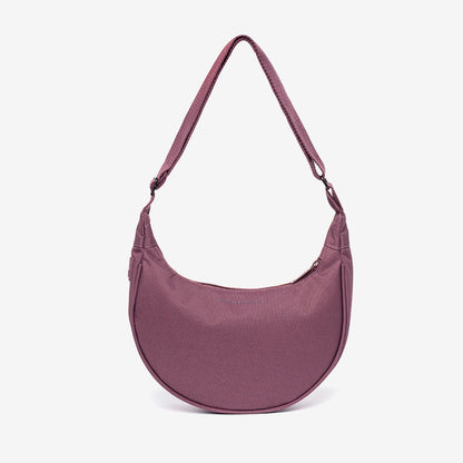 Lua Bag Maroon Compact Half Moon Shoulder Bag by Lefrik USA, curved half-moon silhouette on Tampa Home & Garden Store
