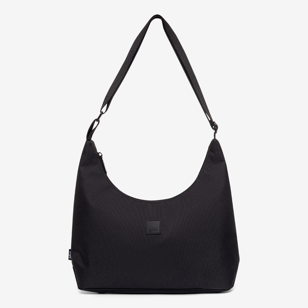 Bico Bag crescent black mini bag with single strap, front Lefrik logo patch on Tampa Home & Garden Store