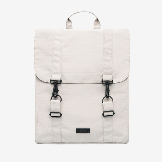 Handy XL Backpack Fossil by Lefrik USA in beige fabric with black buckle straps and top handle on Tampa Home & Garden Store