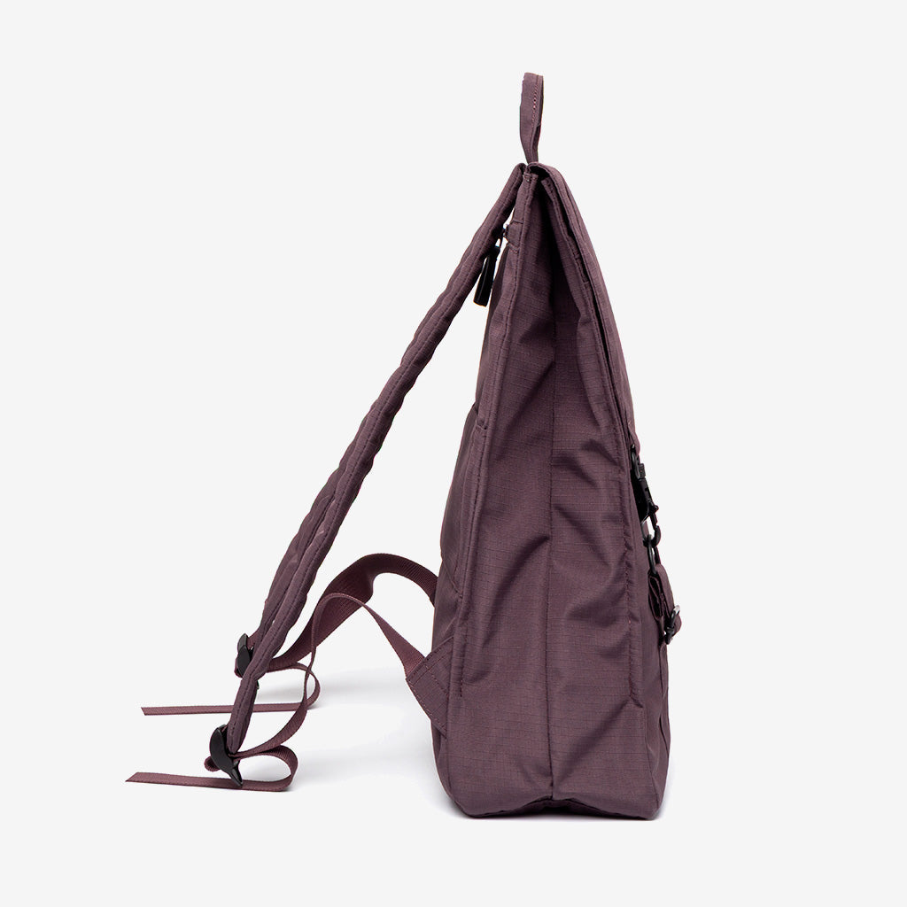 Handy XL Backpack with laptop sleeve by Lefrik USA, purple fabric with padded straps on Tampa Home & Garden Store