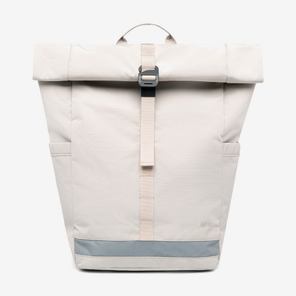 Lars Roll Backpack Fossil by Lefrik USA beige laptop-pocket roll-top pink strap gray bottom on Tampa Home & Garden Store