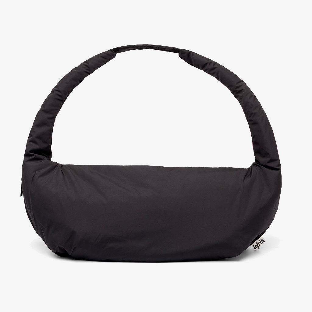 Myra Bag Black Recycled Shoulder Bag by Lefrik USA with padded curved strap on Tampa Home & Garden Store