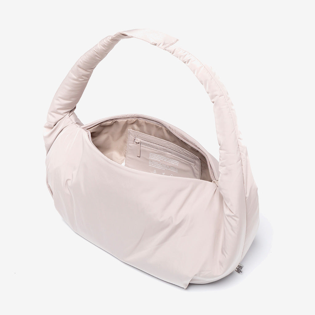 Myra Bag Fossil Circular Handle Shoulder Bag pale beige fabric with circular handle Lefrik USA on Tampa Home & Garden Store