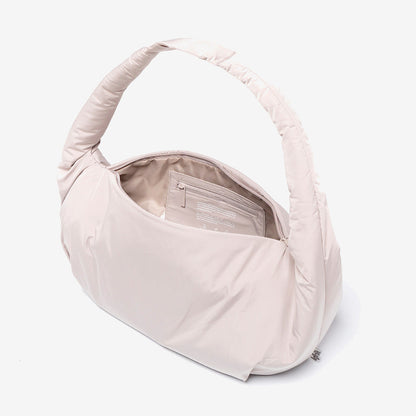 Myra Bag Fossil Circular Handle Shoulder Bag pale beige fabric with circular handle Lefrik USA on Tampa Home & Garden Store
