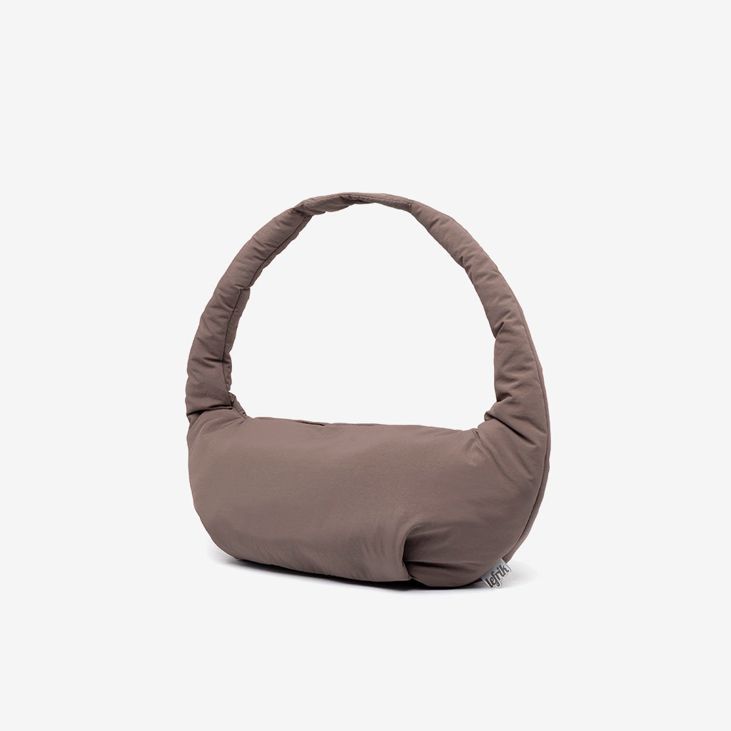 Myra Mini Bag taupe with circular handle, padded fabric shoulder bag by Lefrik USA on Tampa Home & Garden Store
