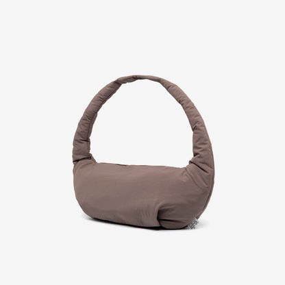 Myra Mini Bag taupe with circular handle, padded fabric shoulder bag by Lefrik USA on Tampa Home & Garden Store