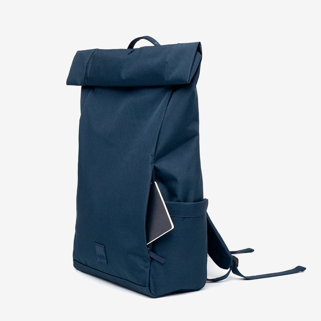 Lefrik USA Roll Backpack Navy roll-top with two positions and side pocket on Tampa Home & Garden Store