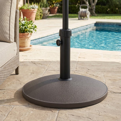 Brown Round Outdoor Umbrella Base and Concrete