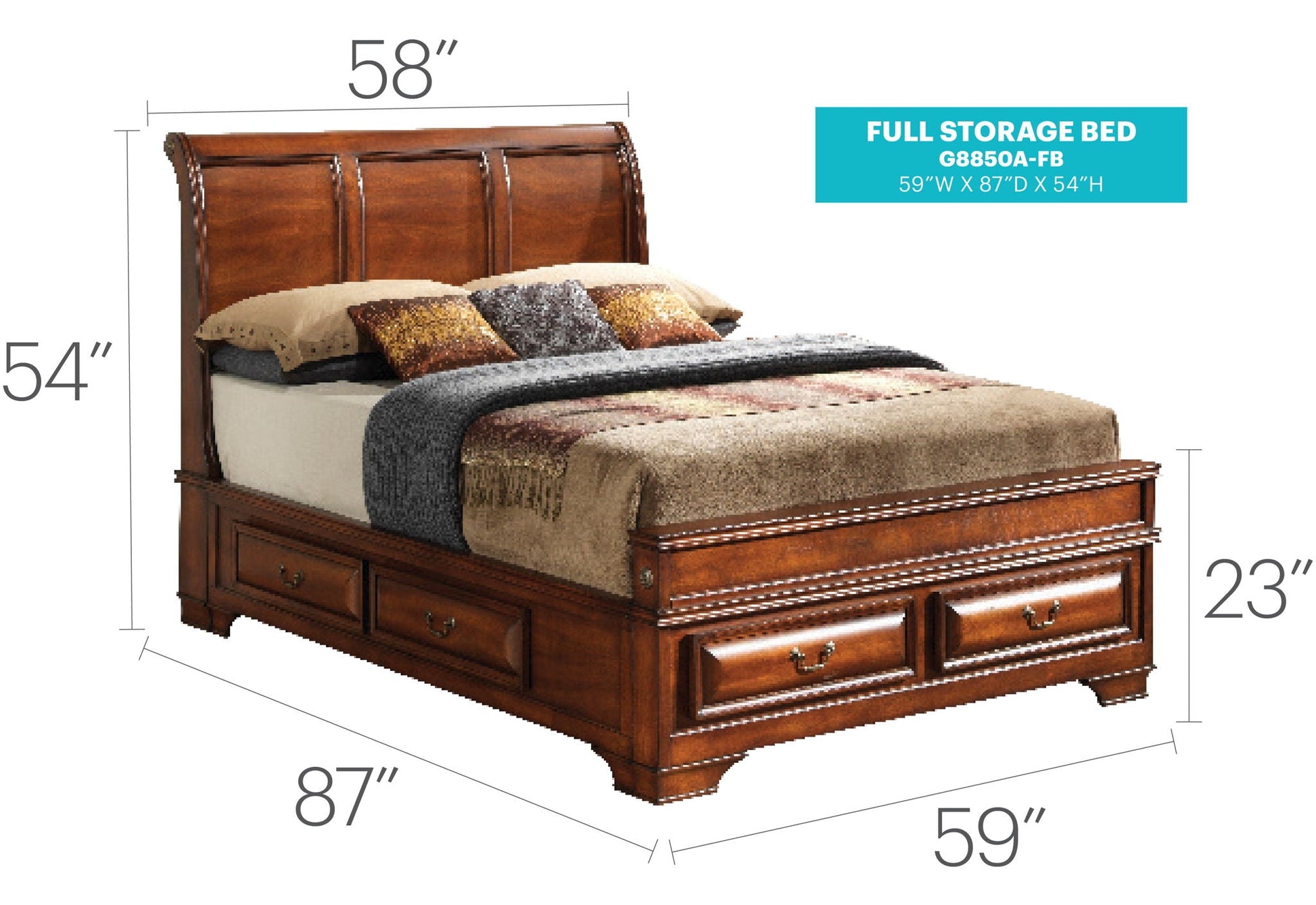 Dovetailed drawers storage bed by HouseOfZazla in warm dark wood with built-in under-bed drawers on Tampa Home & Garden Store