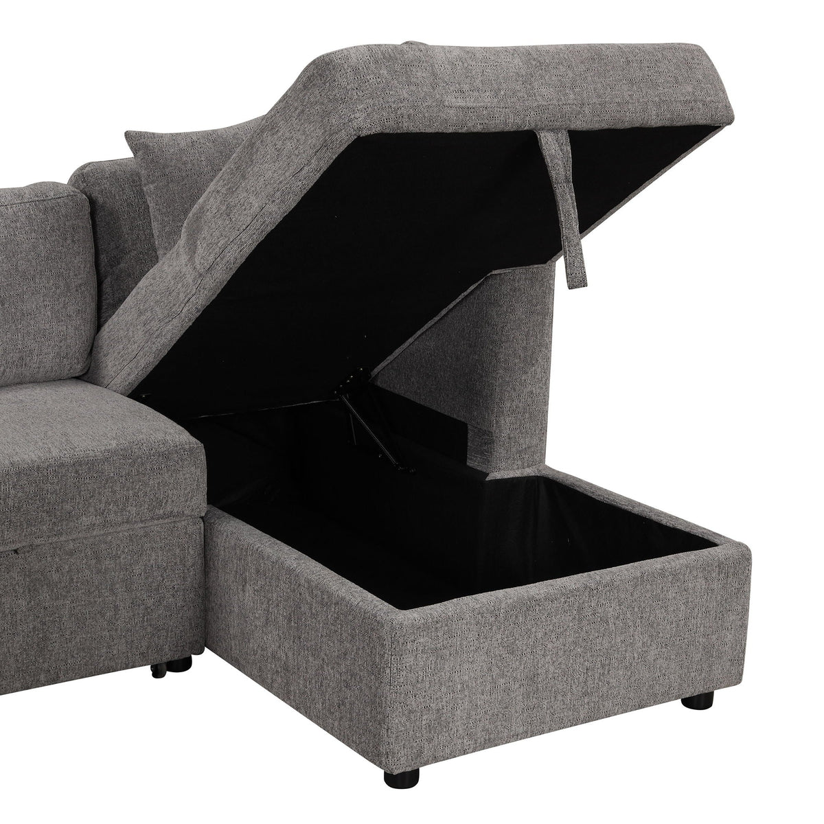 U-Shaped sleeper sectional with pull-out bed, gray fabric, storage chaise and USB ports on Tampa Home & Garden Store