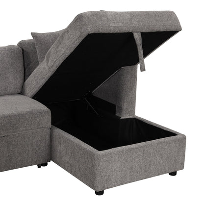 U-Shaped sleeper sectional with pull-out bed, gray fabric, storage chaise and USB ports on Tampa Home & Garden Store