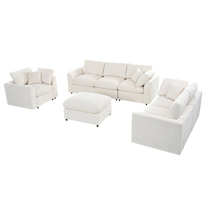 Modern Chenille Modular Sofa and Ottoman Set
