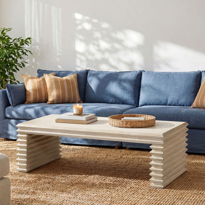Geometric waterfall console table in light brown solid wood with stacked base HouseOfZazla on Tampa Home & Garden Store