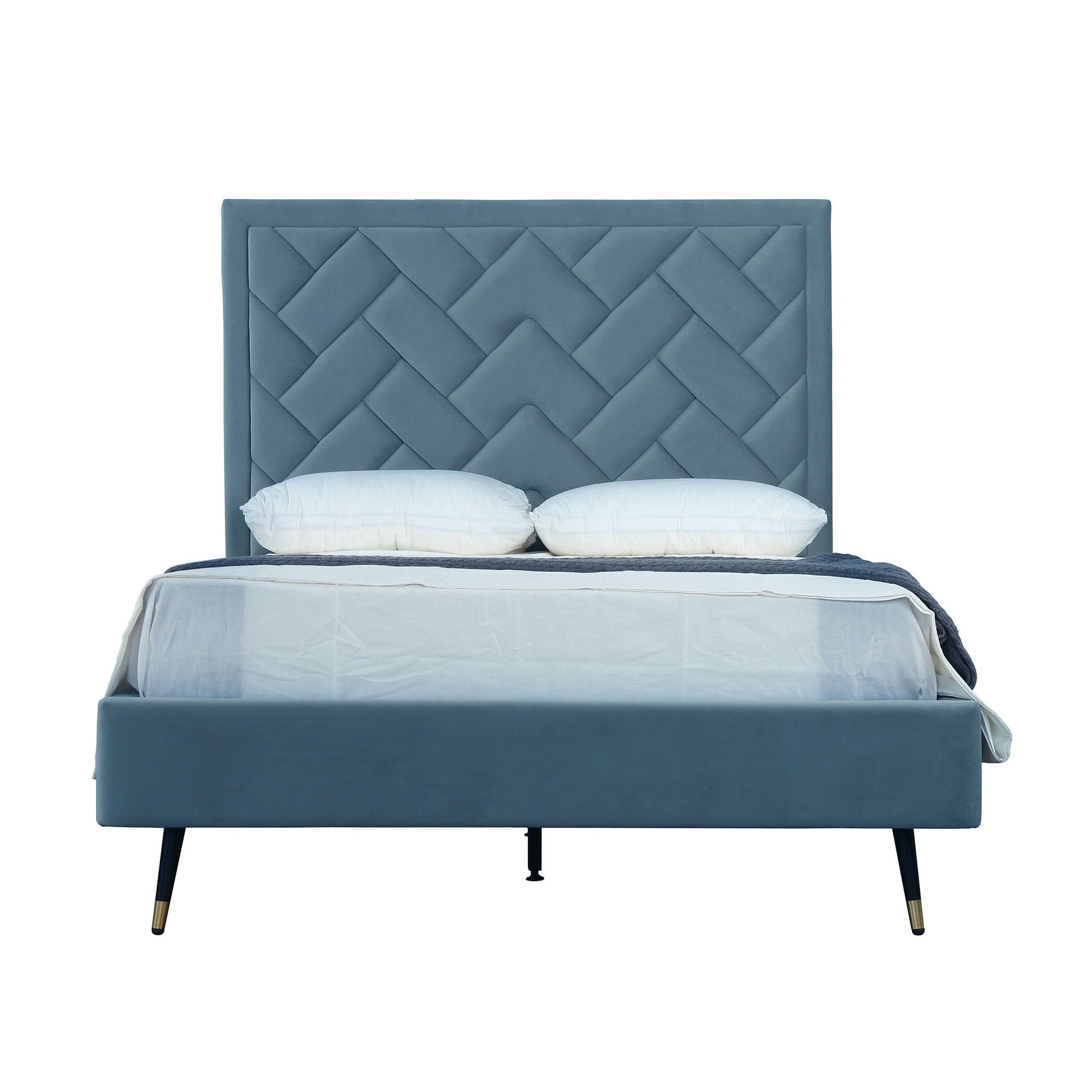 Crosby upholstered bed blue diamond-tufted headboard and slats by HouseOfZazla on Tampa Home & Garden Store