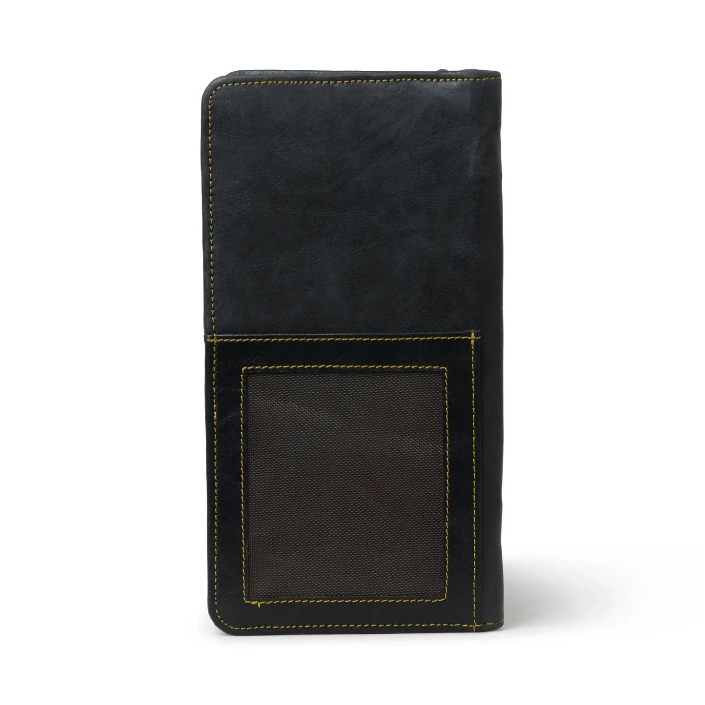 Blair Black Buffalo Leather Wallet for Women by Classy Leather Bags with yellow stitching on Tampa Home & Garden Store