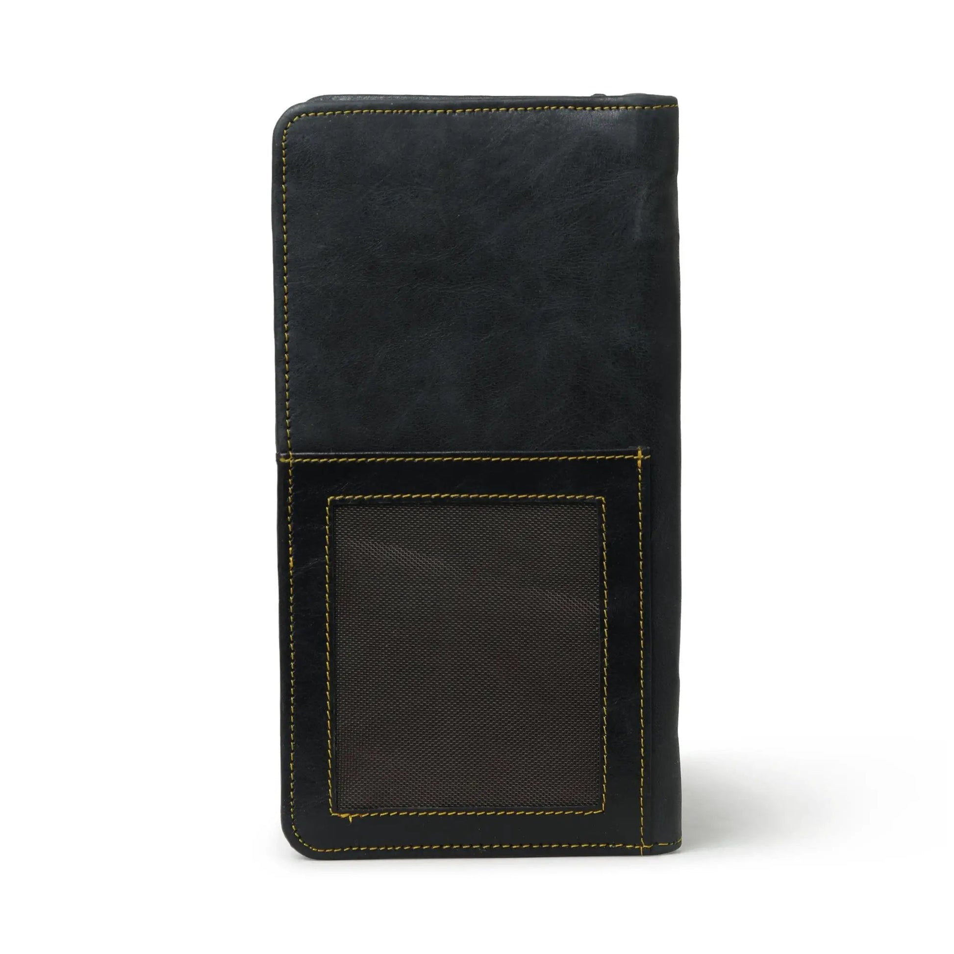 Blair Black Buffalo Leather Wallet for Women by Classy Leather Bags with yellow stitching on Tampa Home & Garden Store