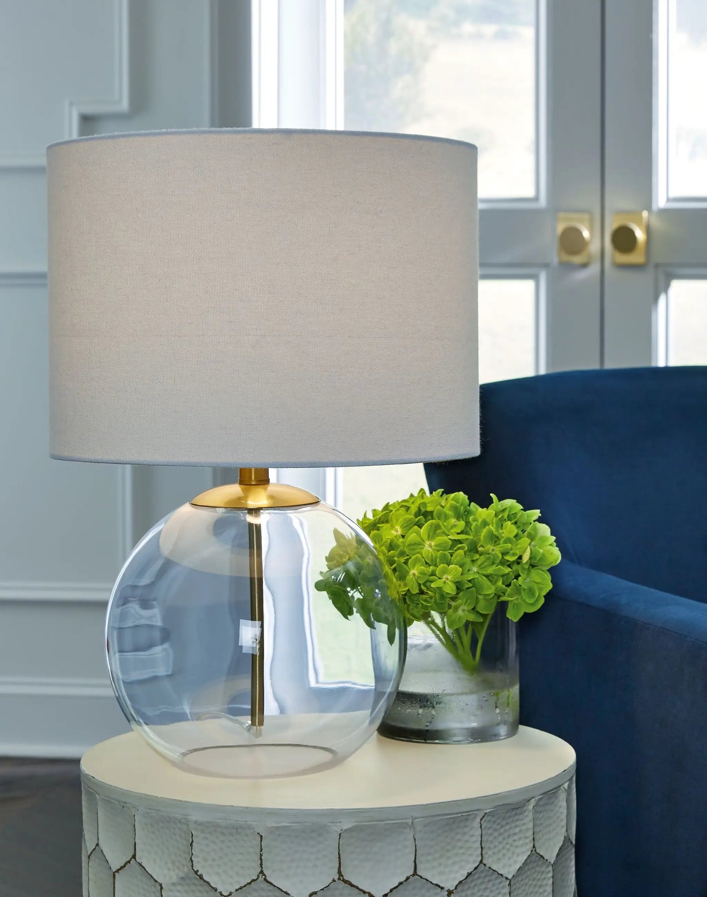 Samder Glass Table Lamp With White Finish