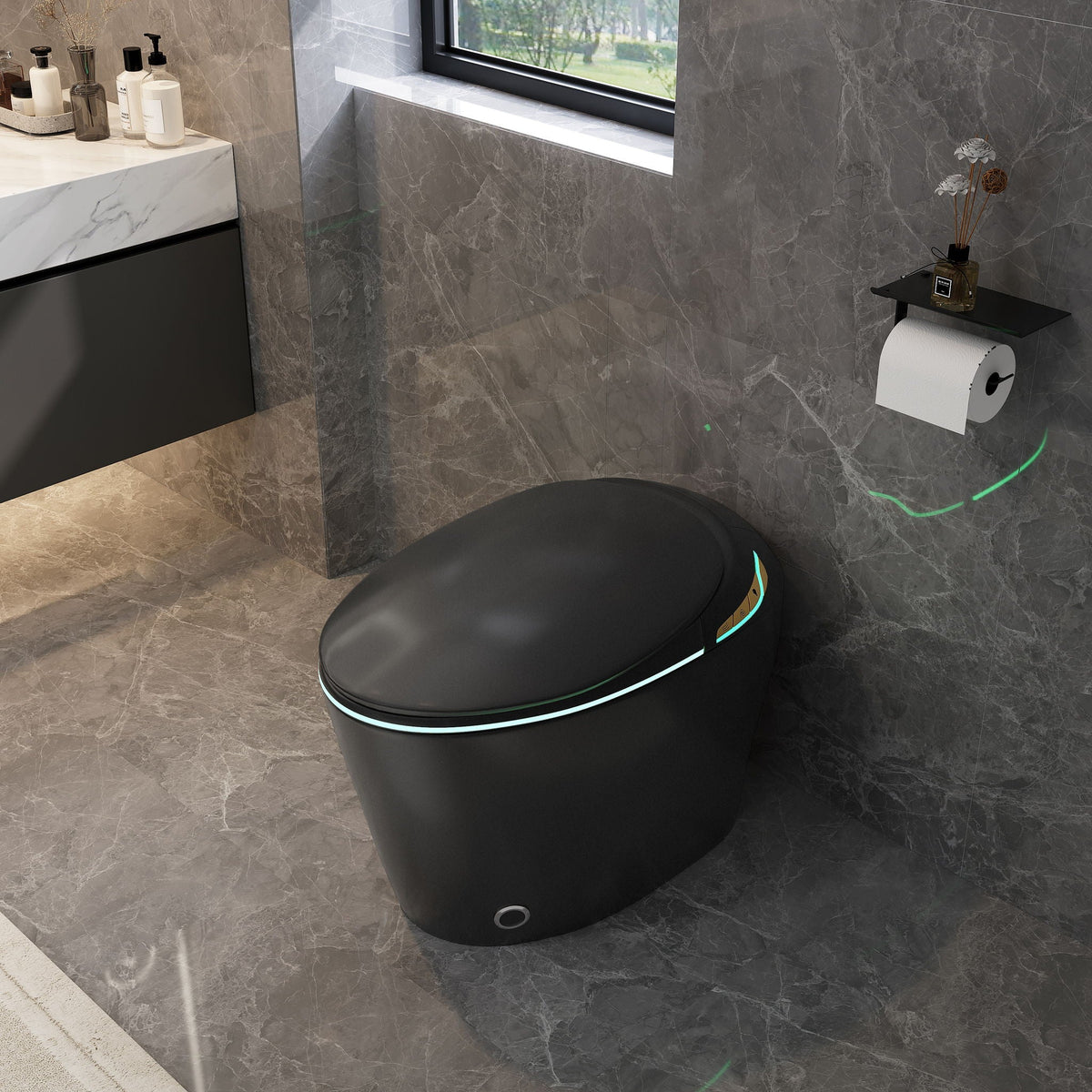 Smart toilet with ceramic bidet, matte black finish, HouseOfZazla, modern bathroom fixture on Tampa Home & Garden Store