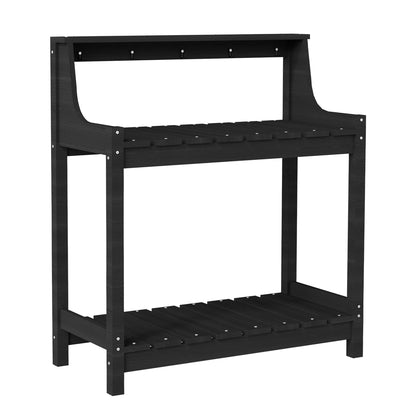 Potting bench for outdoors, black HDPE garden potting table with storage and hooks on Tampa Home & Garden Store