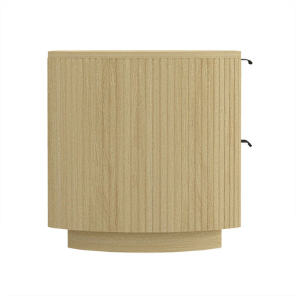 Oak nightstand with 2 ribbed drawers, natural wood finish, black metal pulls on Tampa Home & Garden Store