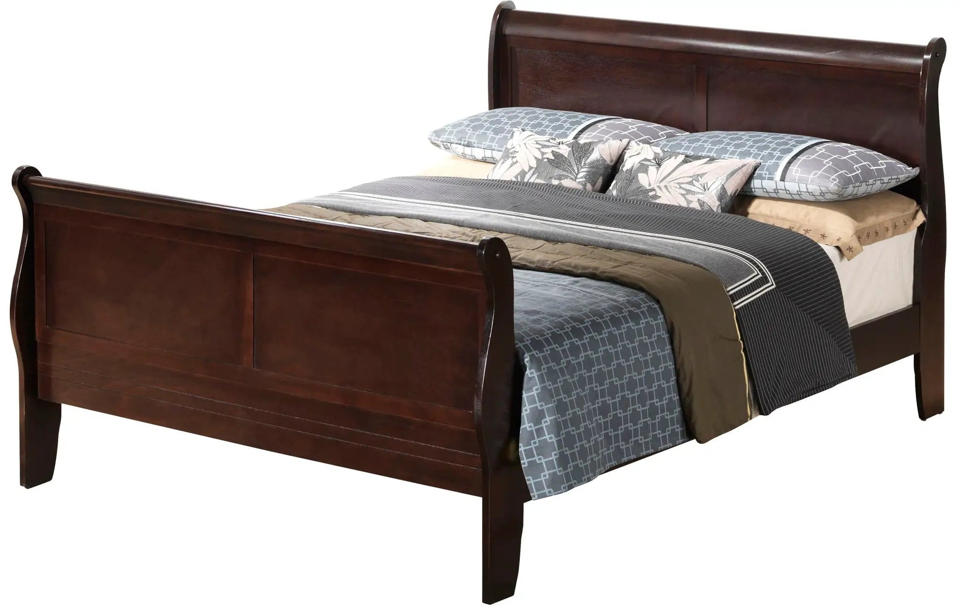 Louis Phillipe Panel Sleigh Bed in dark mahogany with headboard by Unique Piece Furniture on Tampa Home & Garden Store