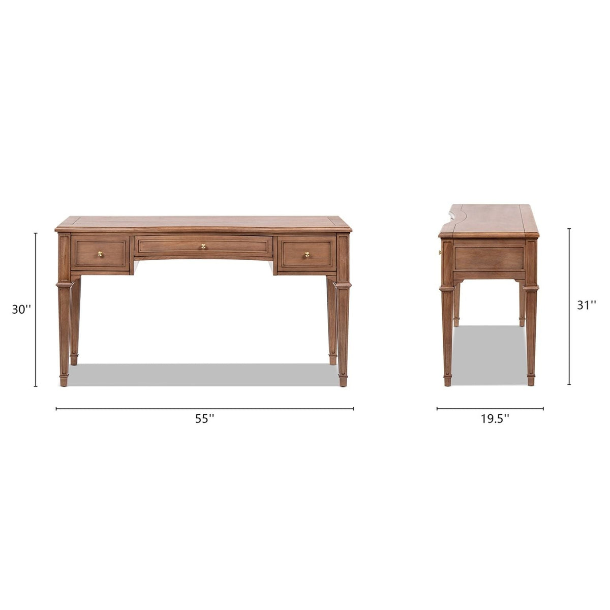 Brown executive desk with 3 drawers and satin-gold hardware by HouseOfZazla; matching side table on Tampa Home & Garden Store