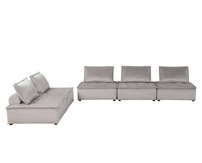Anna Stylish Sectional Sofa Ottoman, light gray fabric, 4-seat with chaise, HouseOfZazla on Tampa Home & Garden Store