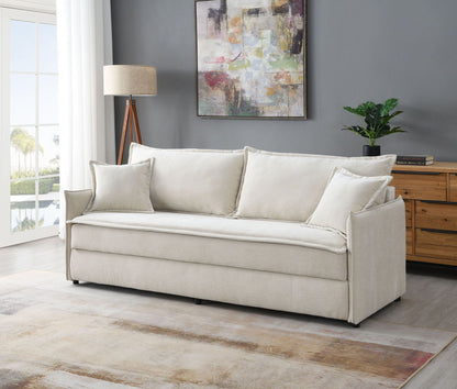 Elisea Sleeper Sectional Sofa Beige fabric with 2 toss pillows in a modern living room on Tampa Home & Garden Store