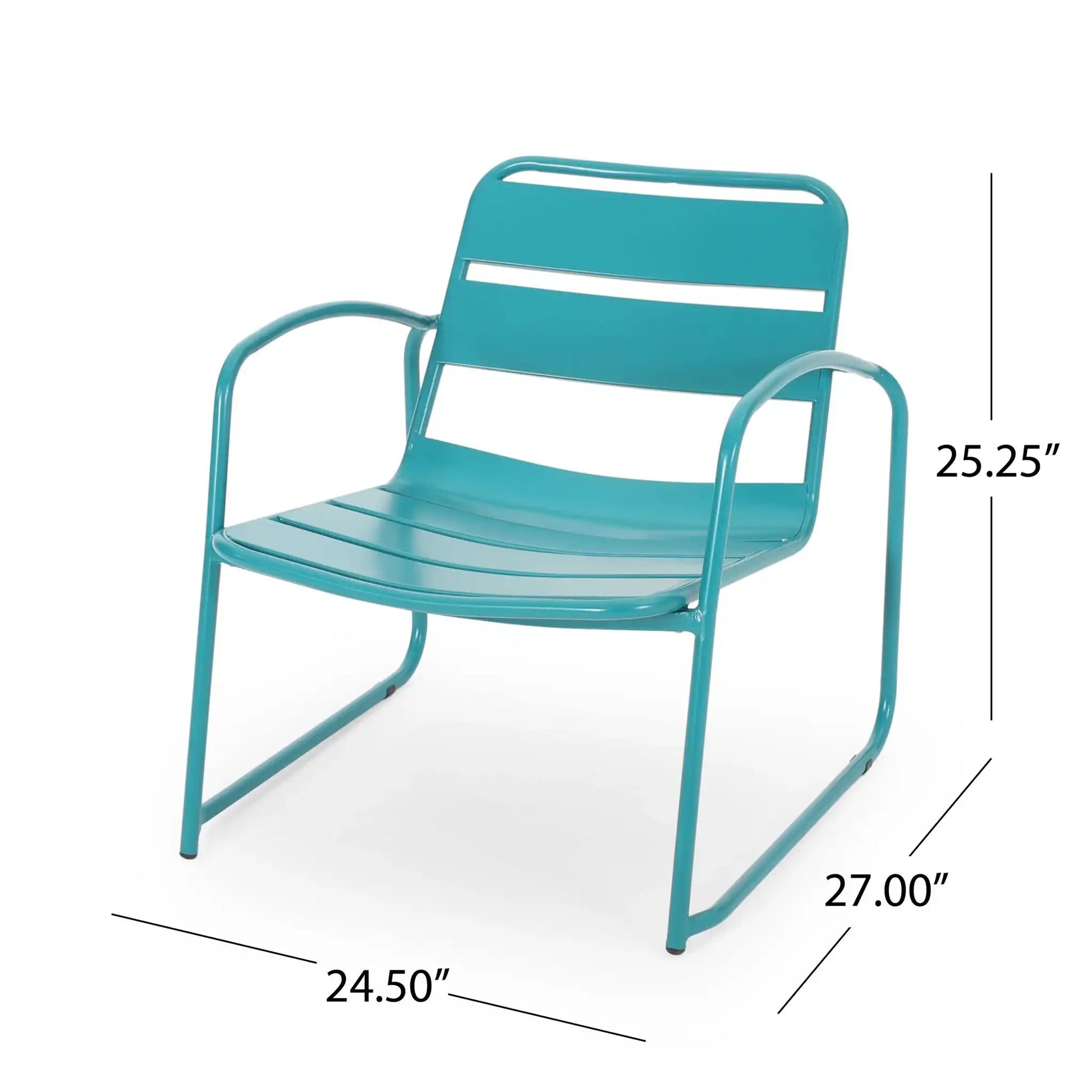 Conrad Outdoor Chair teal metal arm chair with curved arms and slatted back HouseOfZazla on Tampa Home & Garden Store